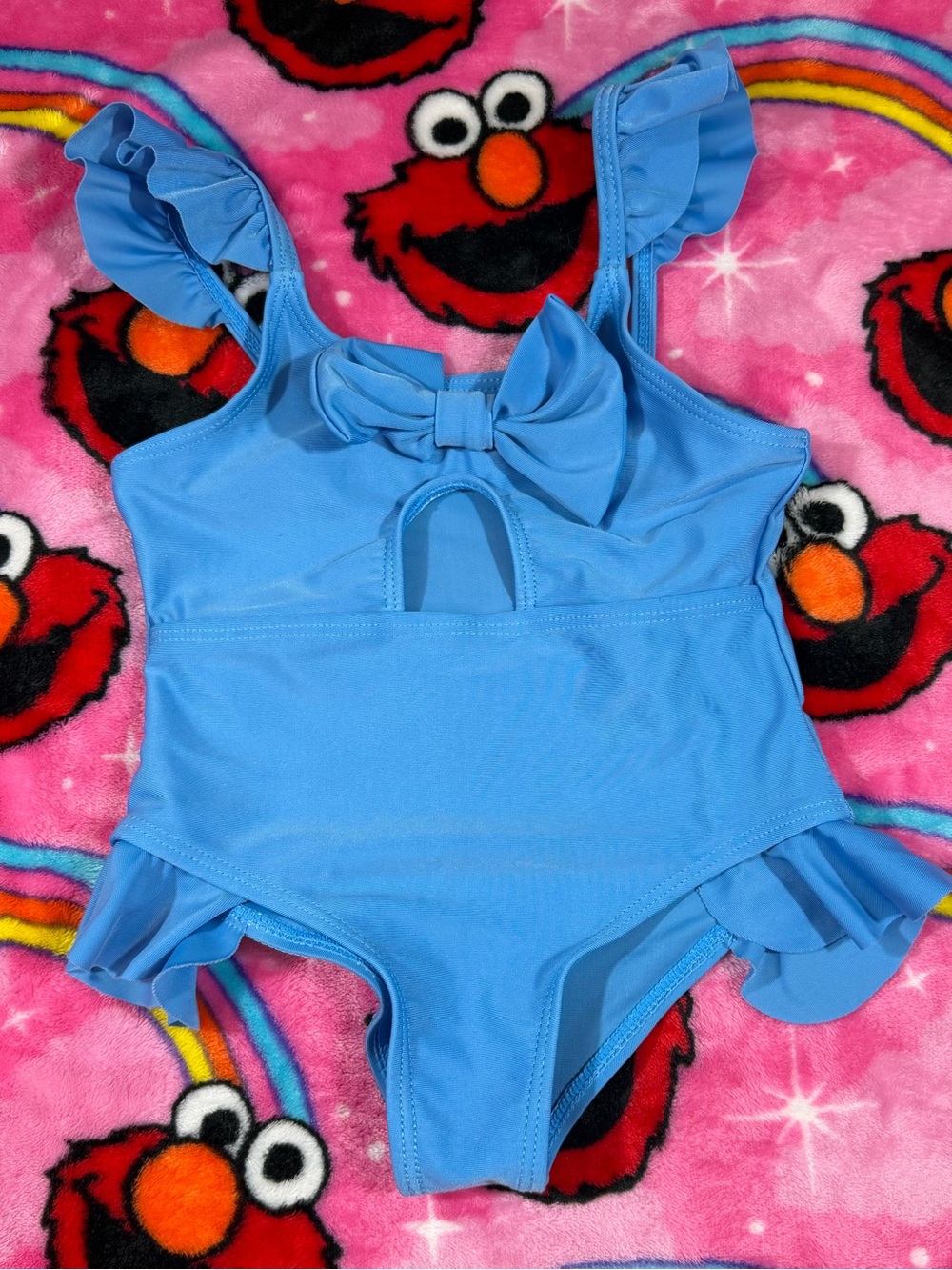 PatPat Toddler Girls Blue Ruffle Bow One Piece Swimsuit 3Y